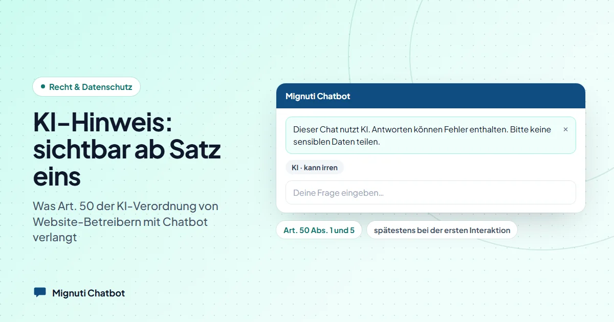 Chatfenster mit KI-Hinweis über dem Eingabefeld: der vollständige Satz und darunter der Kurzhinweis „KI · kann irren“
